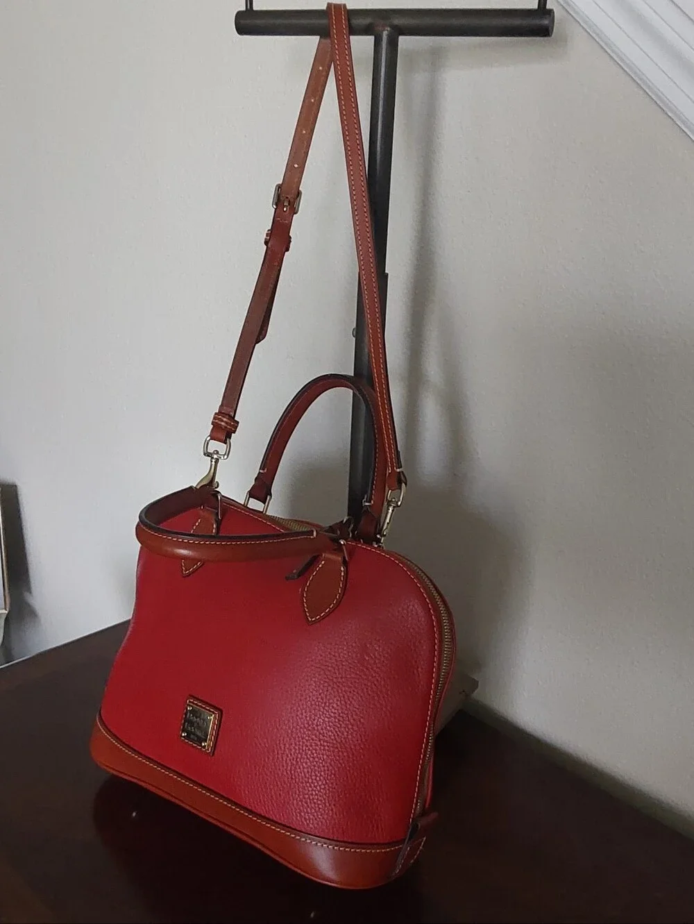 Dooney & Bourke Red Leather Satchel‎ with Tan Trim and Gold Hardware